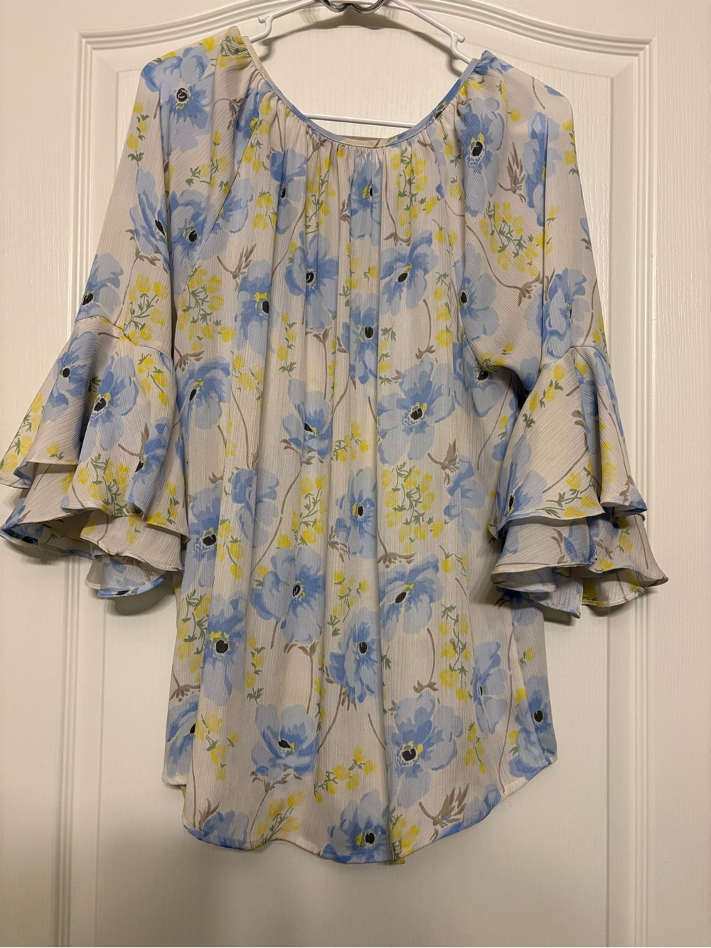 Chaps Light Blue Floral Ruffled Sleeve Blouse - Picture 10 of 10
